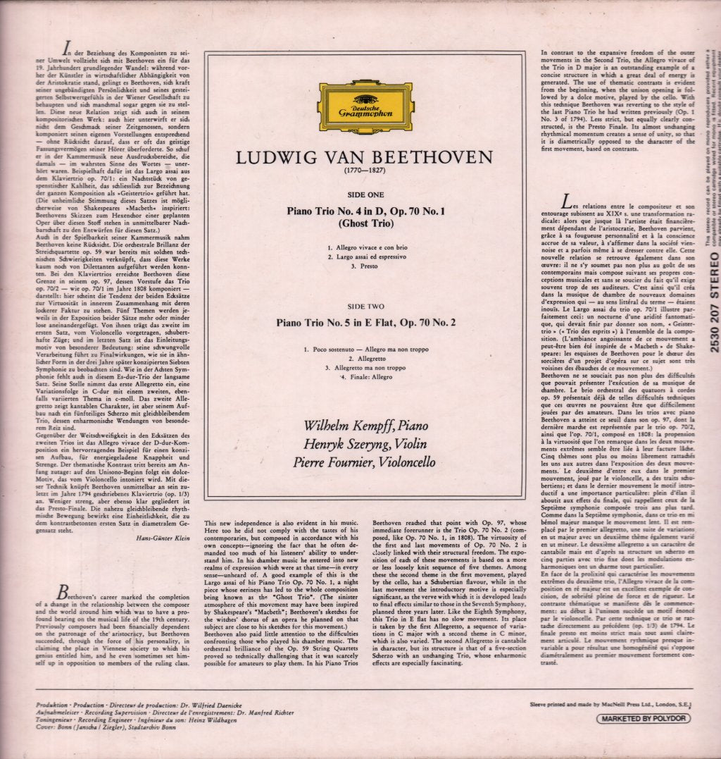 kempff szeryng fournier - beethoven piano trios op.70 no.1 ghost-trio and no.2 - Lp