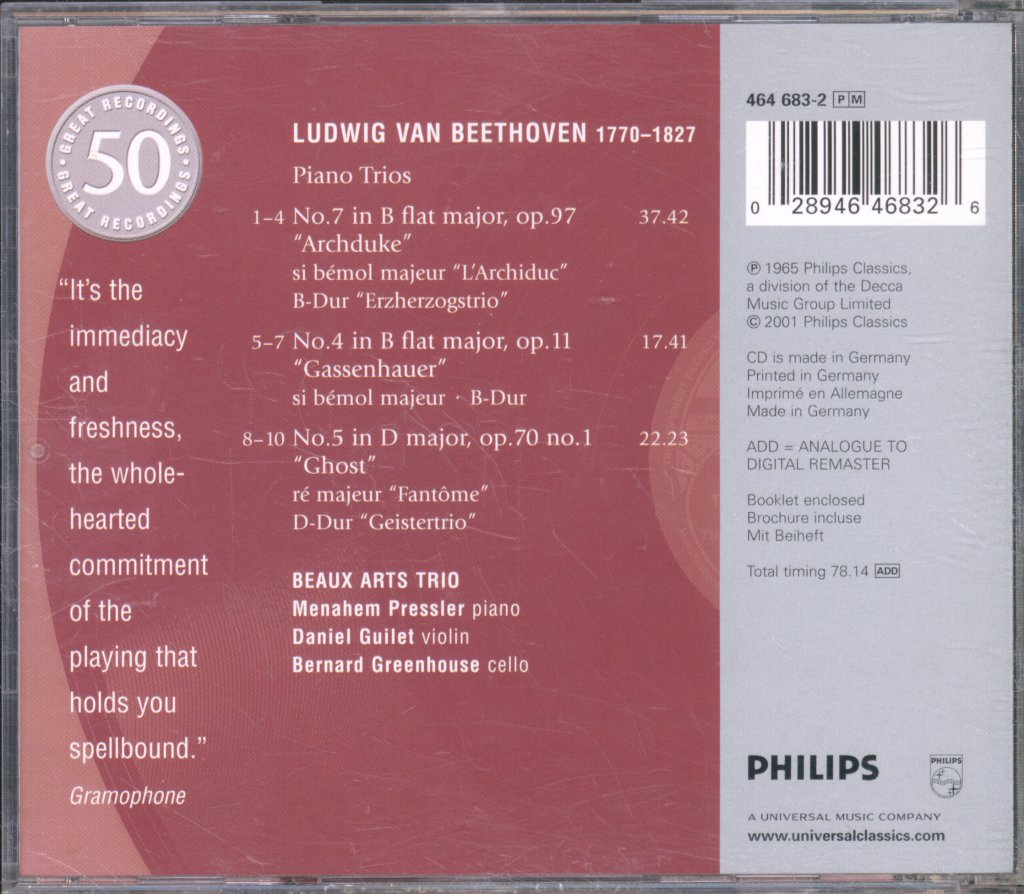 Beaux Arts Trio - Beethoven - Trios "Archduke" & "Ghost" - Cd
