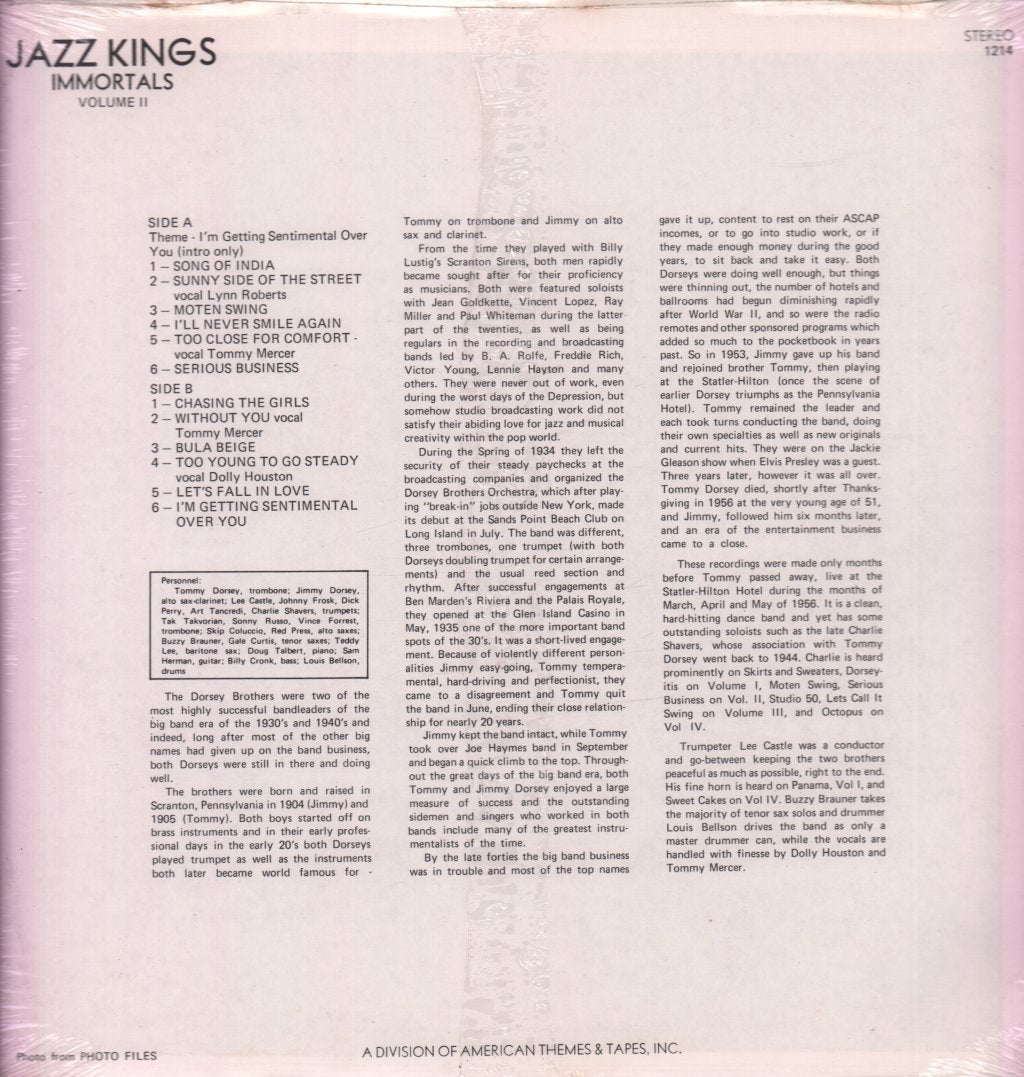 Tommy And Jimmy Dorsey - Jazz Kings Vol 2 The Immortals - Lp