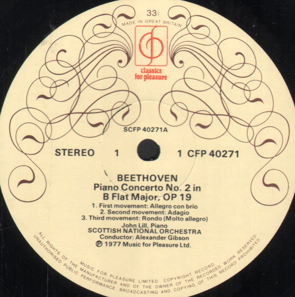 John Lill / Alexander Gibson / Scottish National Orchestra - Beethoven - Piano Concertos No. 2 & No. 4 - Lp