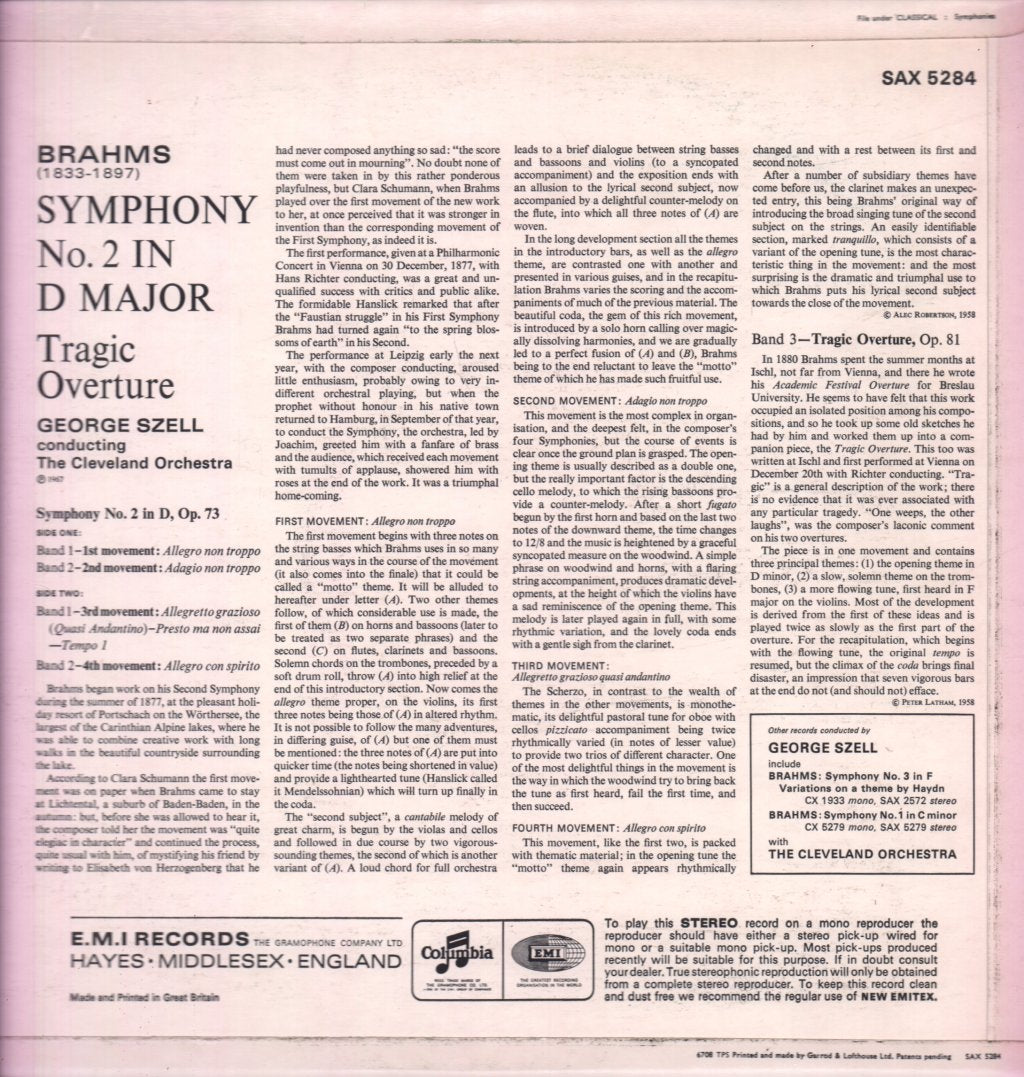 Cleveland Orchestra - Brahms Symphony No. 2 - Lp