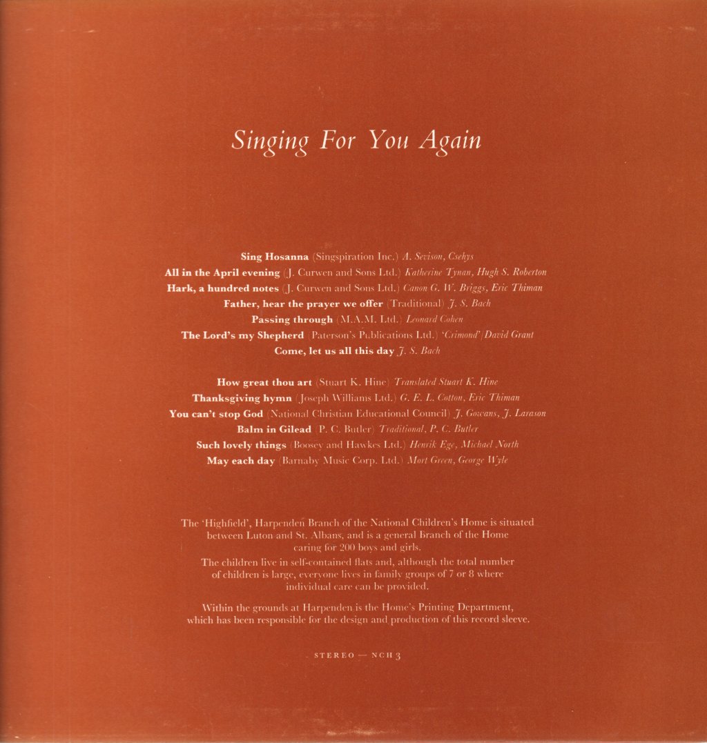 HIGHFIELD CHOIR HARPENDEN - SINGING FOR YOU AGAIN - Lp
