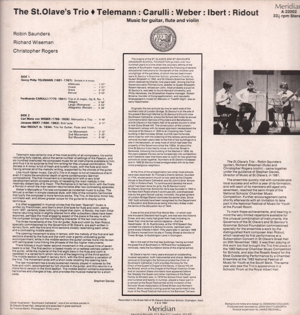 St. Olave's Trio - Music For Guitar Flute And Violin - Lp
