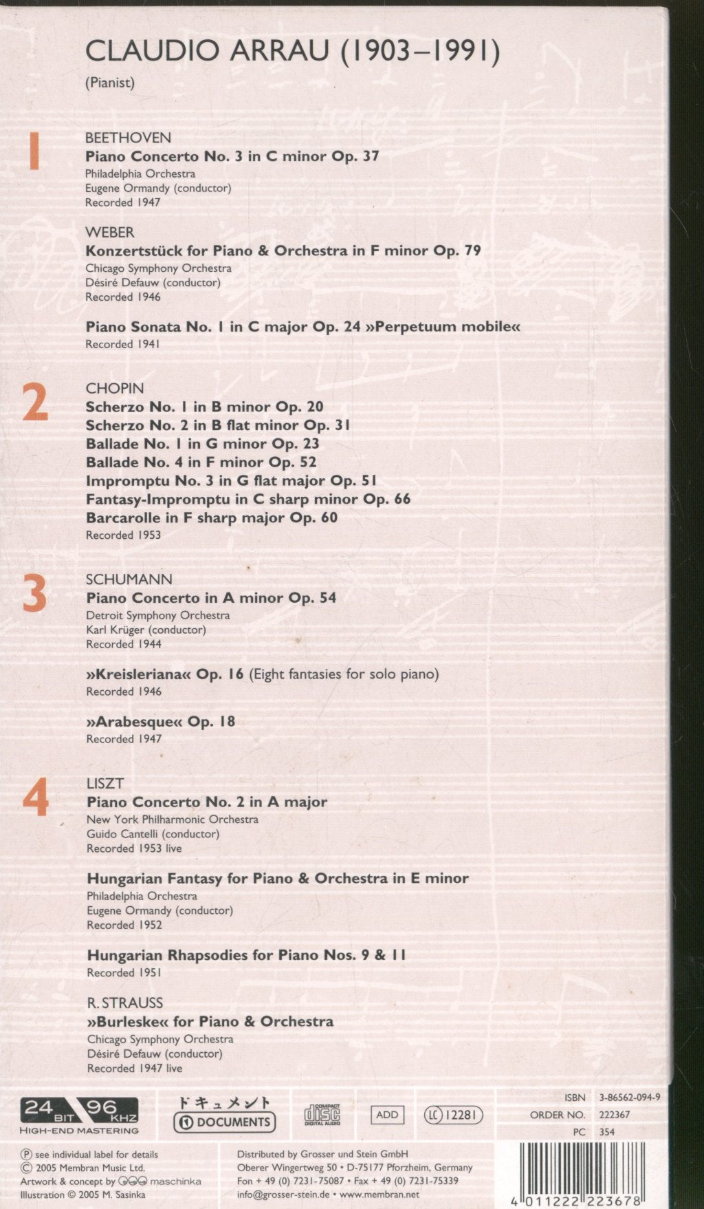 Claudio Arrau - Beethoven Weber Chopin Schummann Liszt Strauss - Cd Set