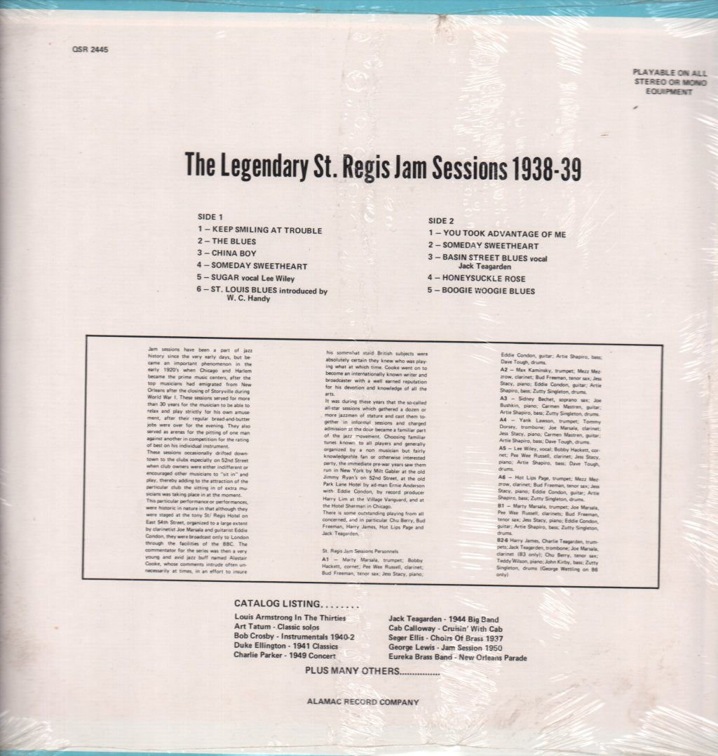 Legendary St Regis Jam Sessions 1938-39 - Legendary St Regis Jam Sessions 1938-39 - Lp