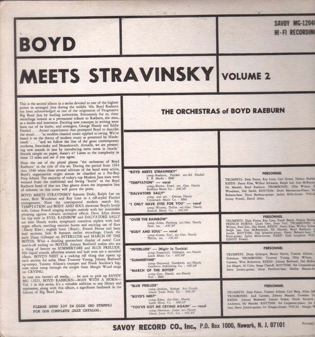 Boyd Raeburn And His Orchestra - Boyd Meets Stravinski volume 2 - Lp