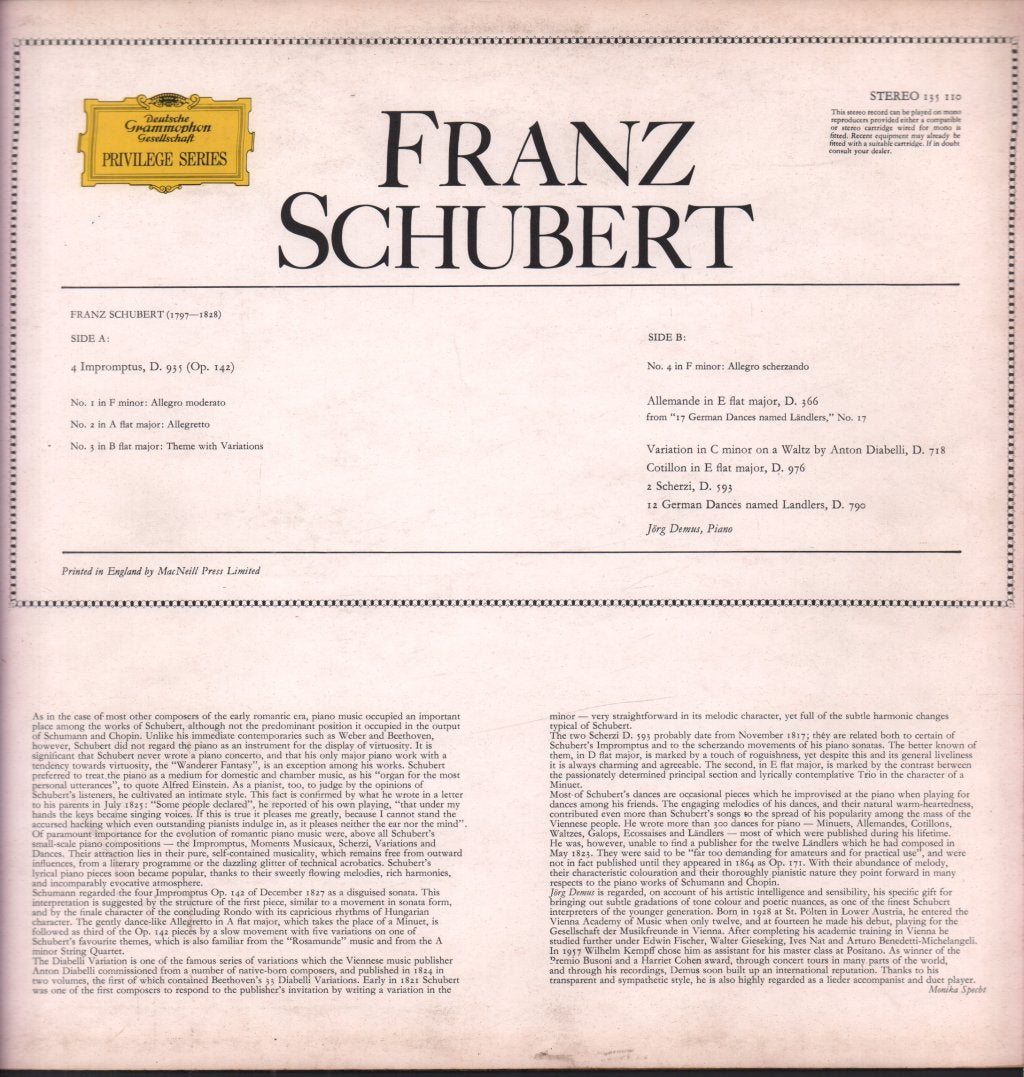 jorg demus - schubert Impromptus op. 142 - 12 German Dances - Lp