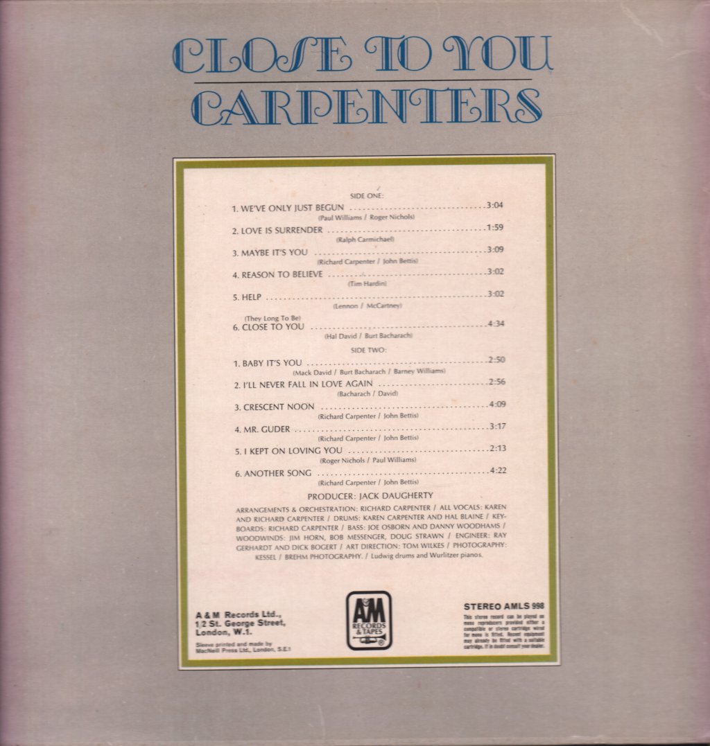 Carpenters - Close To You - Lp