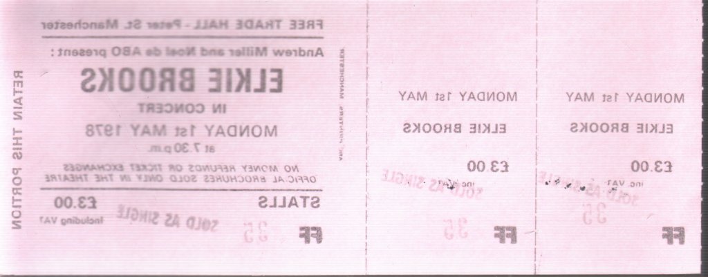 Elkie Brooks - Free Trade Hall Manchester 1St May 1978 - Ticket