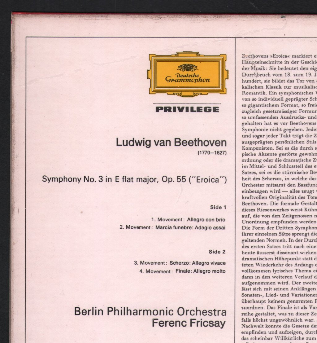 Ferenc Fricsay / Berlin Philharmonic Orchestra - Ludwig Van Beethoven - Symphony No.3 Eroica - Lp