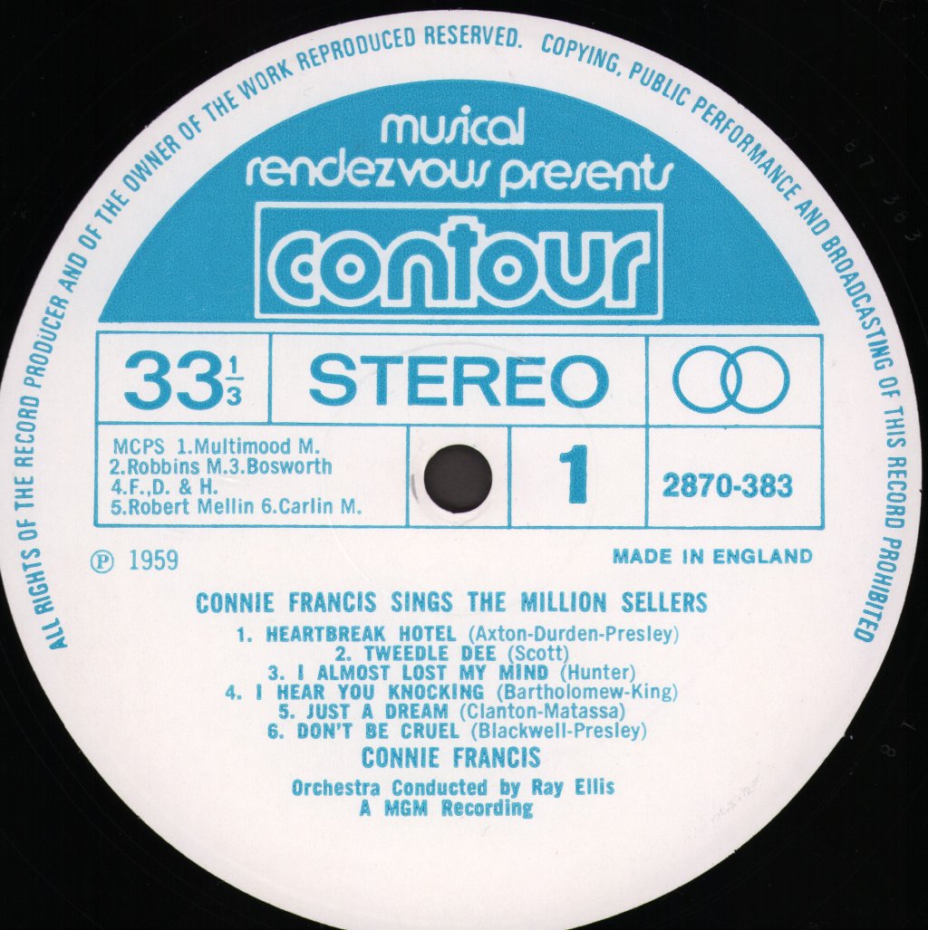 Connie Francis - Sings The Million Sellers - Lp