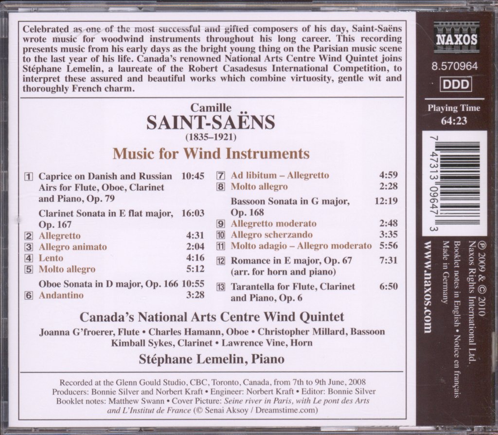 Canada's National Arts Centre Wind Quintet, Stéphane Lemelin - Saint-Saëns - Music For Wind Instruments - Cd