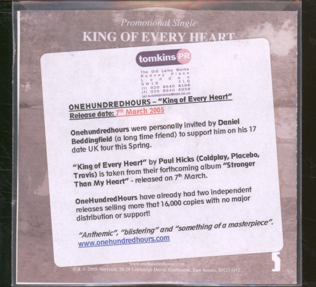 One Hundred Hours - King Of Every Heart - Cdr