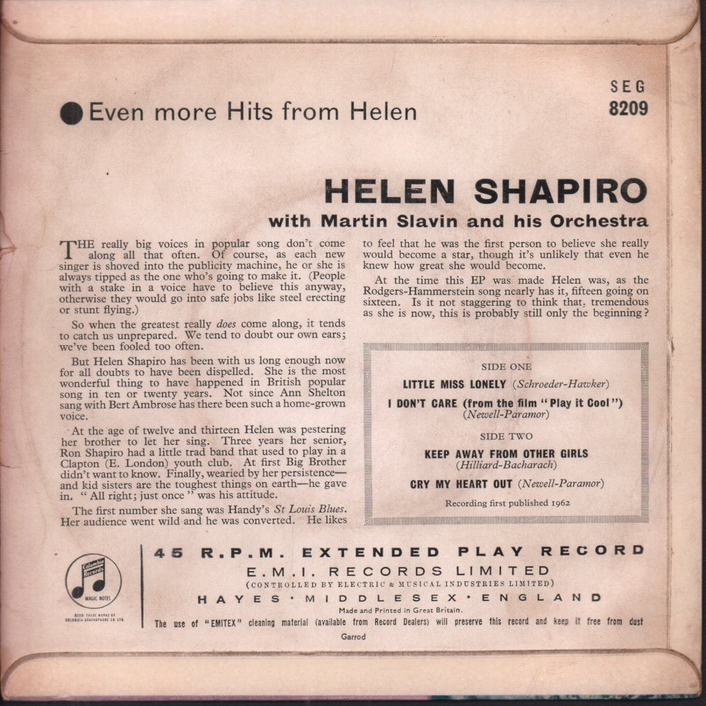 Helen Shapiro - Even More Hits From Helen - 7 Inch