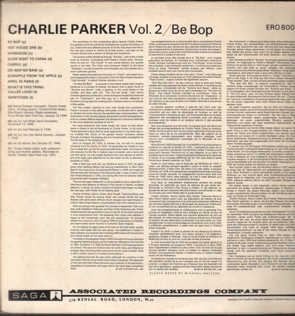Charlie Parker - Vol 2 Be Bop - Lp