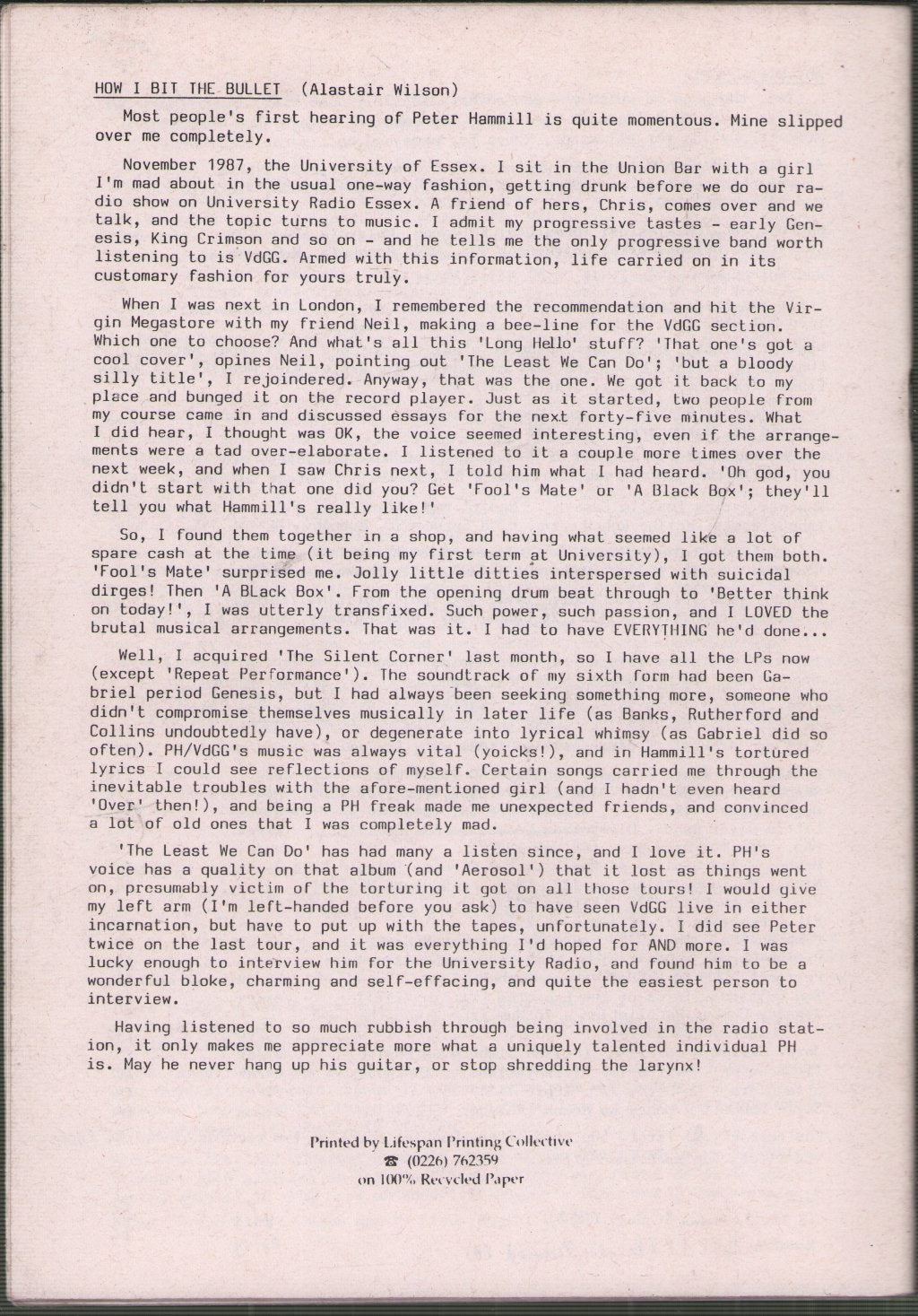 Peter Hammill and Van Der Graaf Generator - Pilgrims 6 - Fanzine
