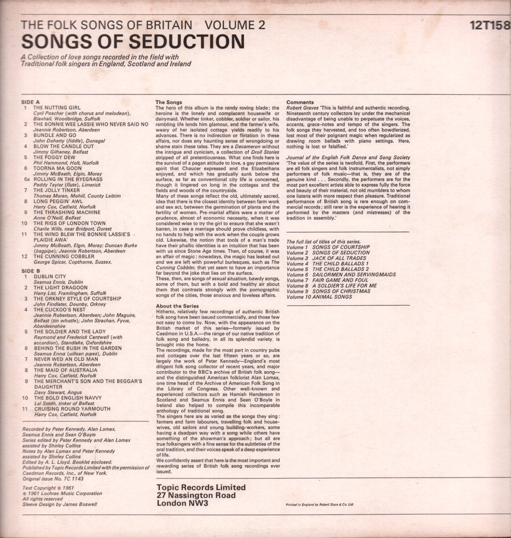 Folksongs Of Britain Volume 2 - Songs Of Seduction - Lp