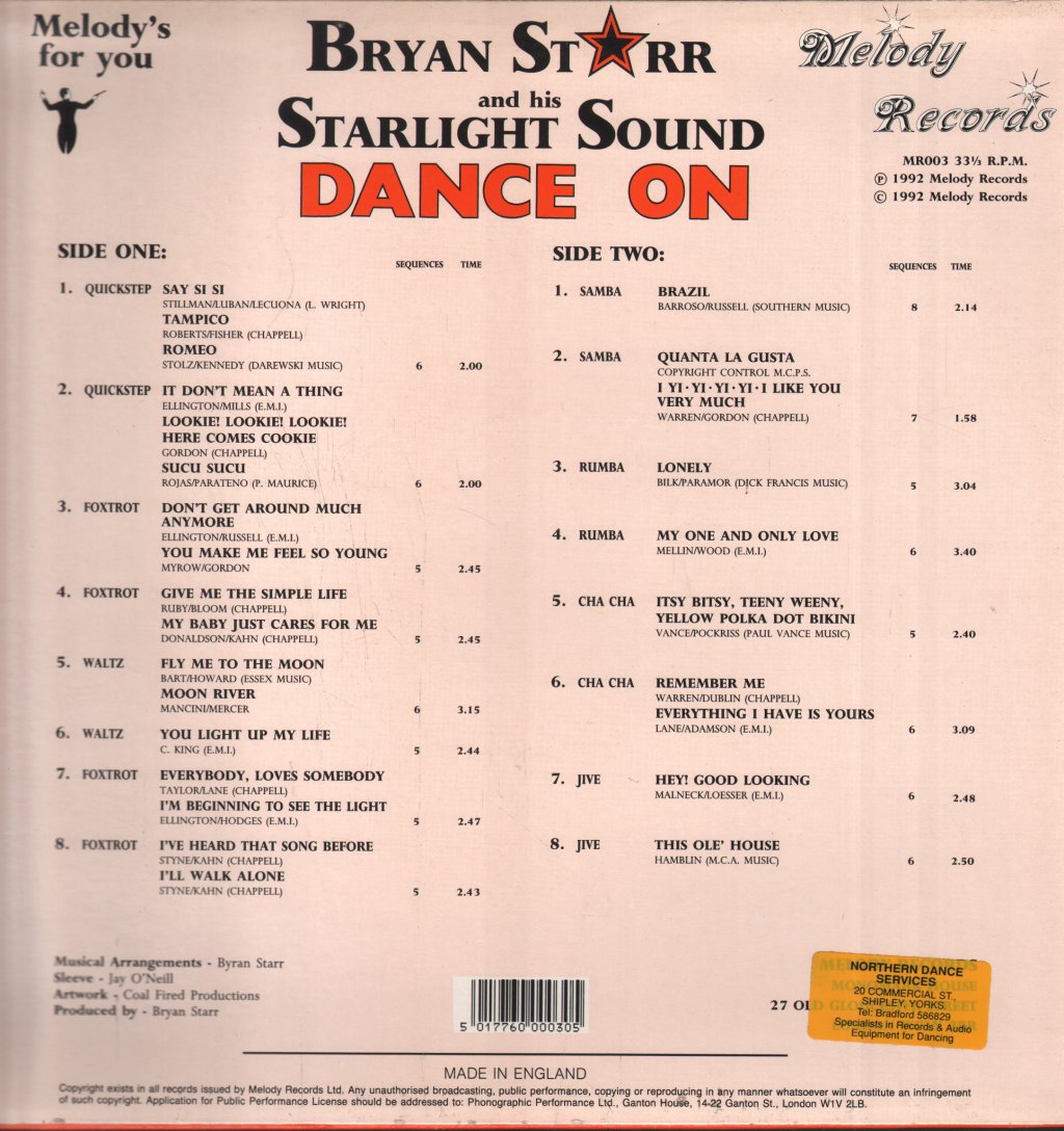Bryan Starr & His Starlight Sound - Dance On - Lp