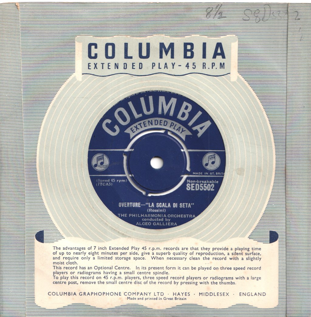 Philharmonia Orchestra Conducted By Alceo Galliera - Overture - "L'Italiana In Algeri" - 7 Inch