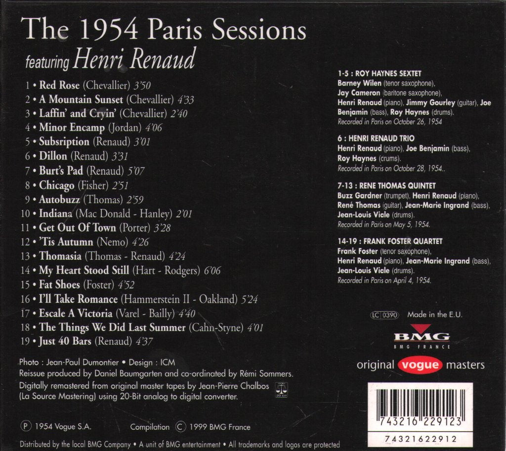 Roy Haynes, Rene Thomas, Frank Foster - 1954 Paris Sessions - Cd