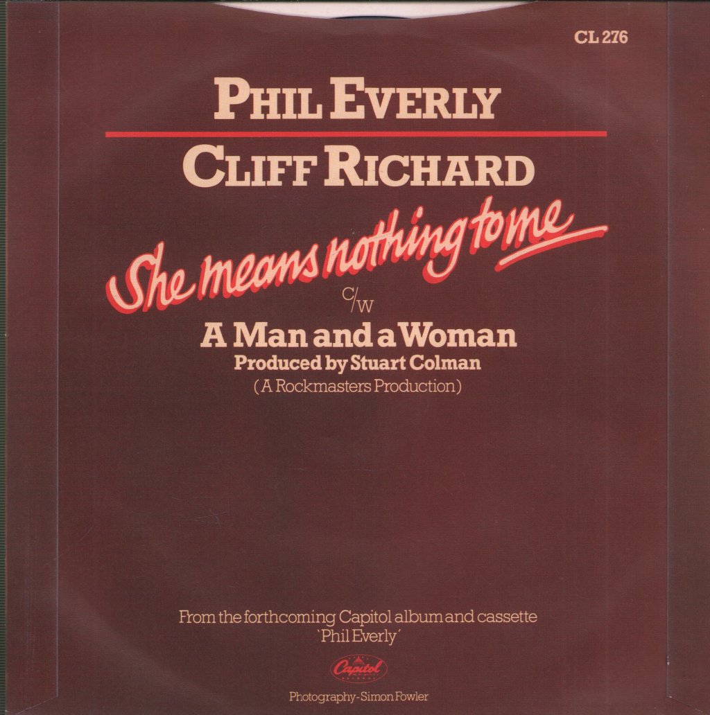 Phil Everly And Cliff Richard - She Means Nothing To Me - 7 Inch