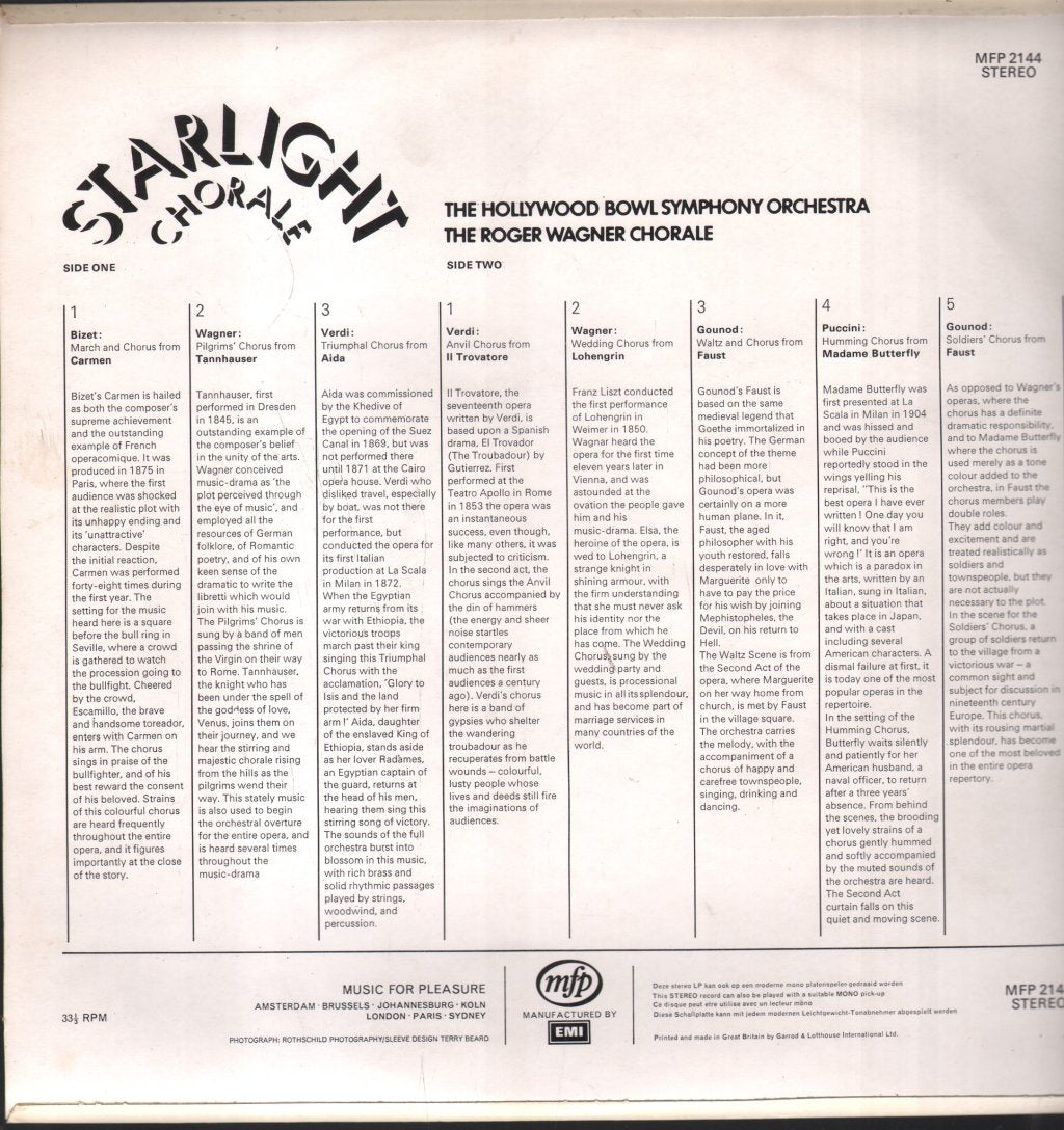 Roger Wagner Chorale / Hollywood Bowl Symphony Orchestra - Starlight Chorale - Lp