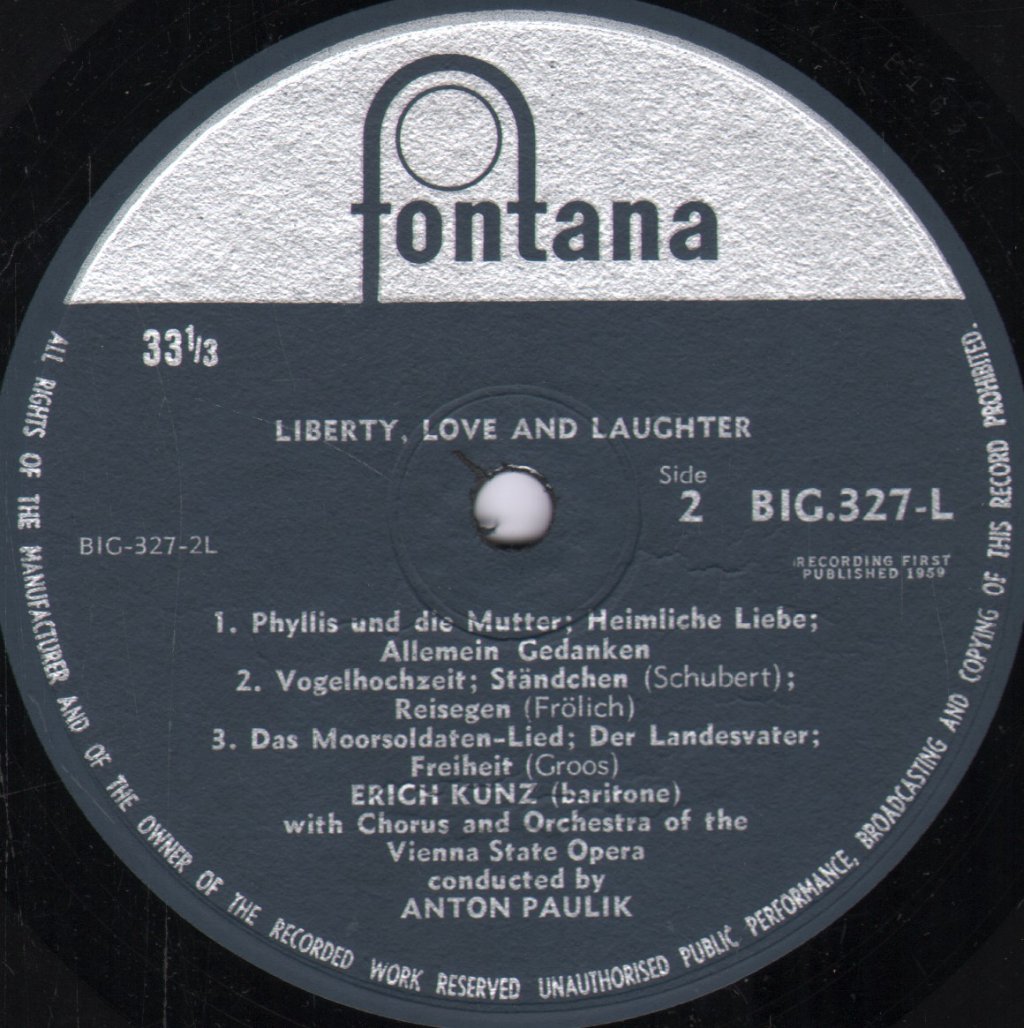 Erich Kunz / Orchestra of the Vienna State Opera / Anton Paulik - Liberty, Love And Laughter - Lp