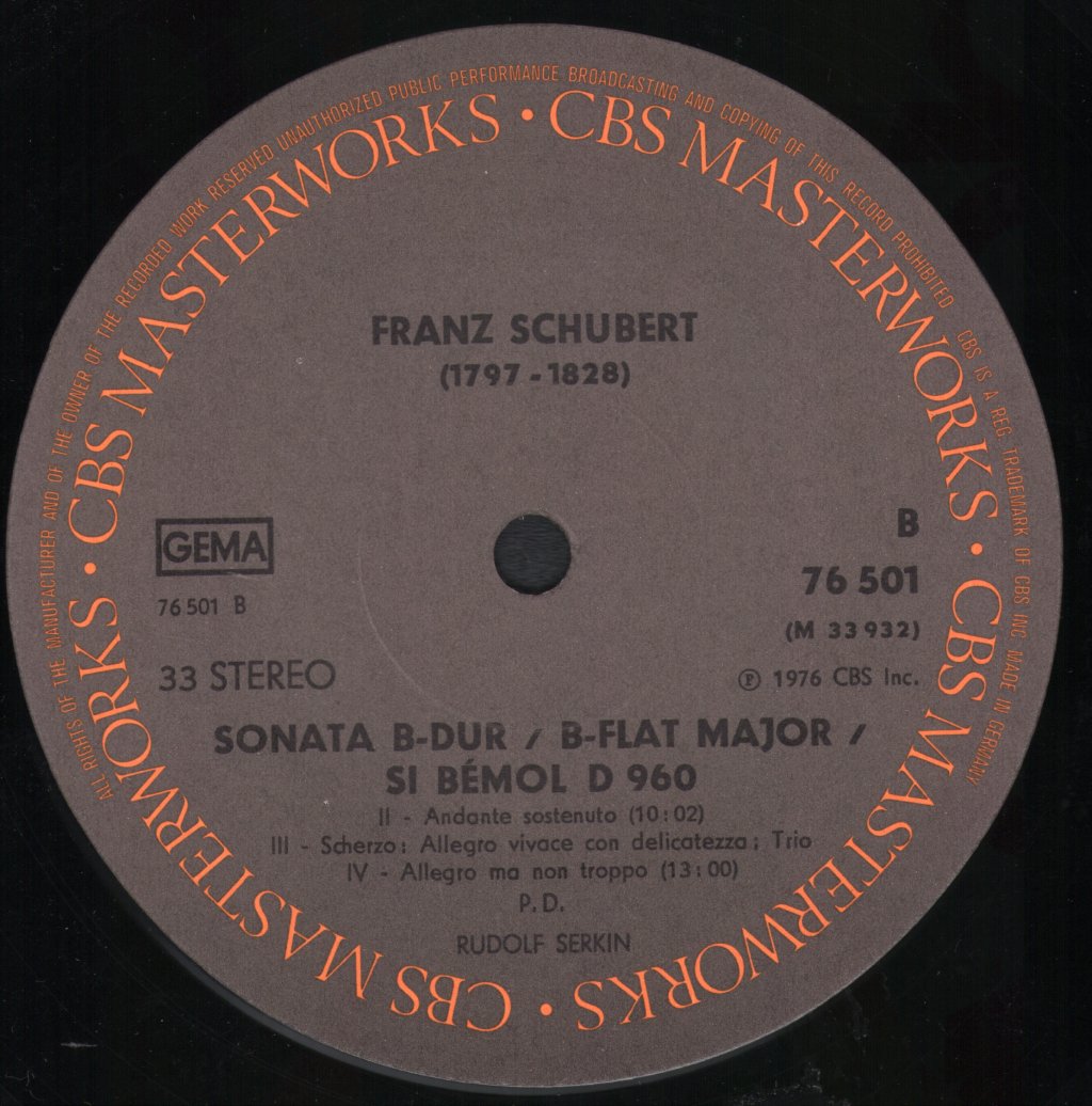 Rudolf Serkin - Schubert - Sonata D.960 B-Flat - Lp