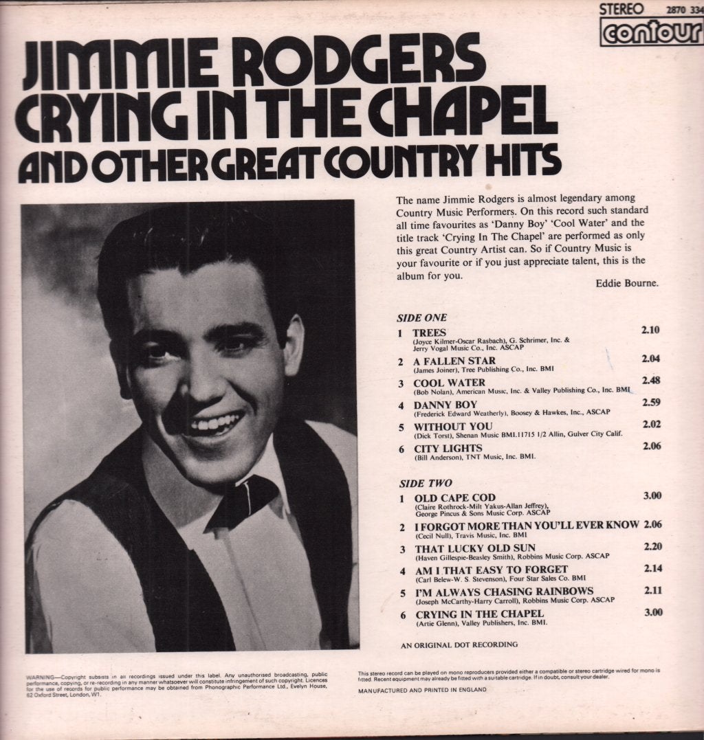 Jimmie Rodgers - Crying In The Chapel And Other great country hits - Lp