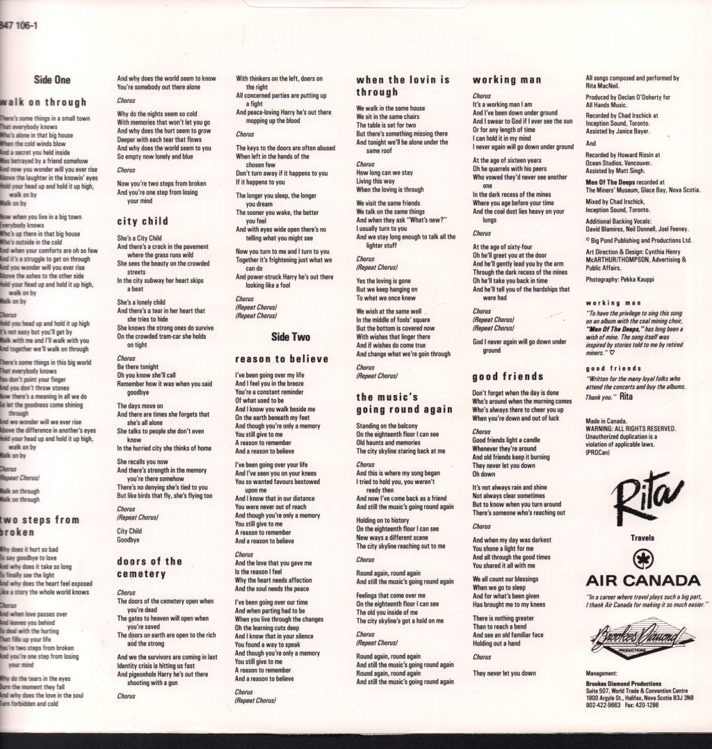 Rita Macneil - Reason To Believe - Lp