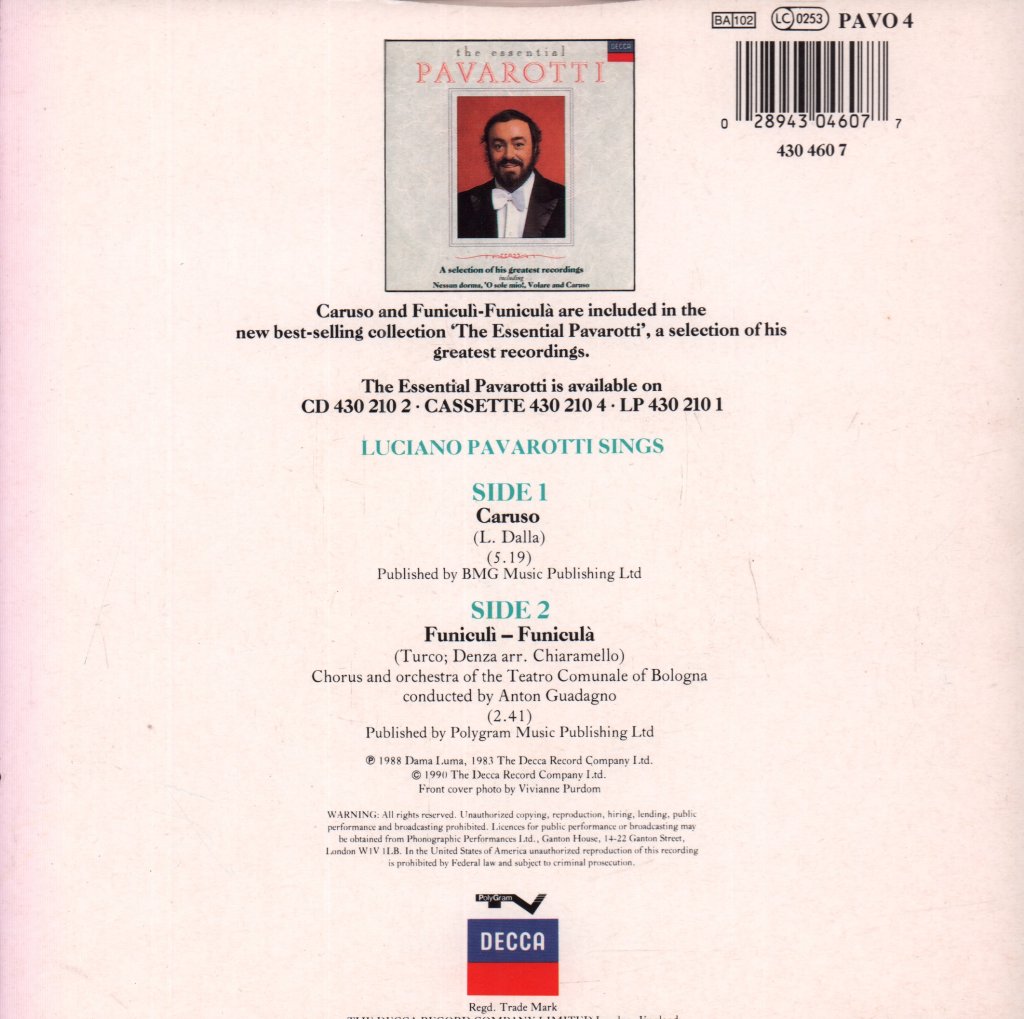 Luciano Pavarotti - Caruso - 7 Inch