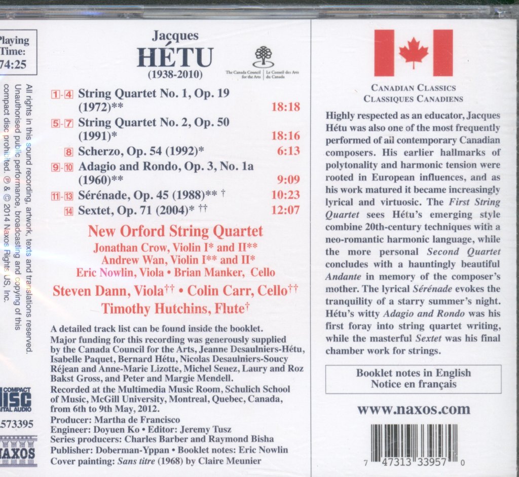 Various Artists - Jacques Hetu - Complete Chamber Works For Strings: String Quartets Nos. 1 And 2 • Sérénade • Sextet - Cd