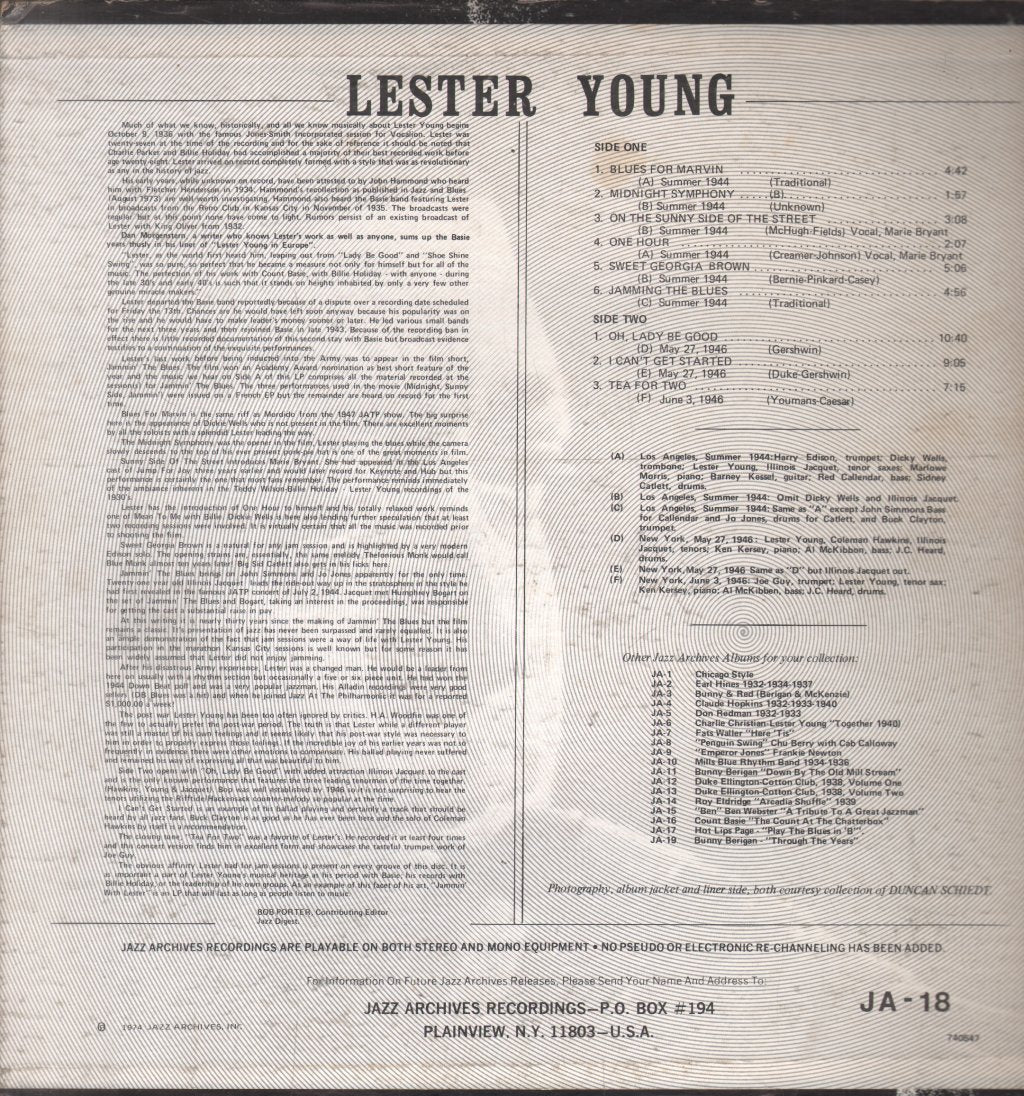 Lester Young - Jammin With Lester - Lp