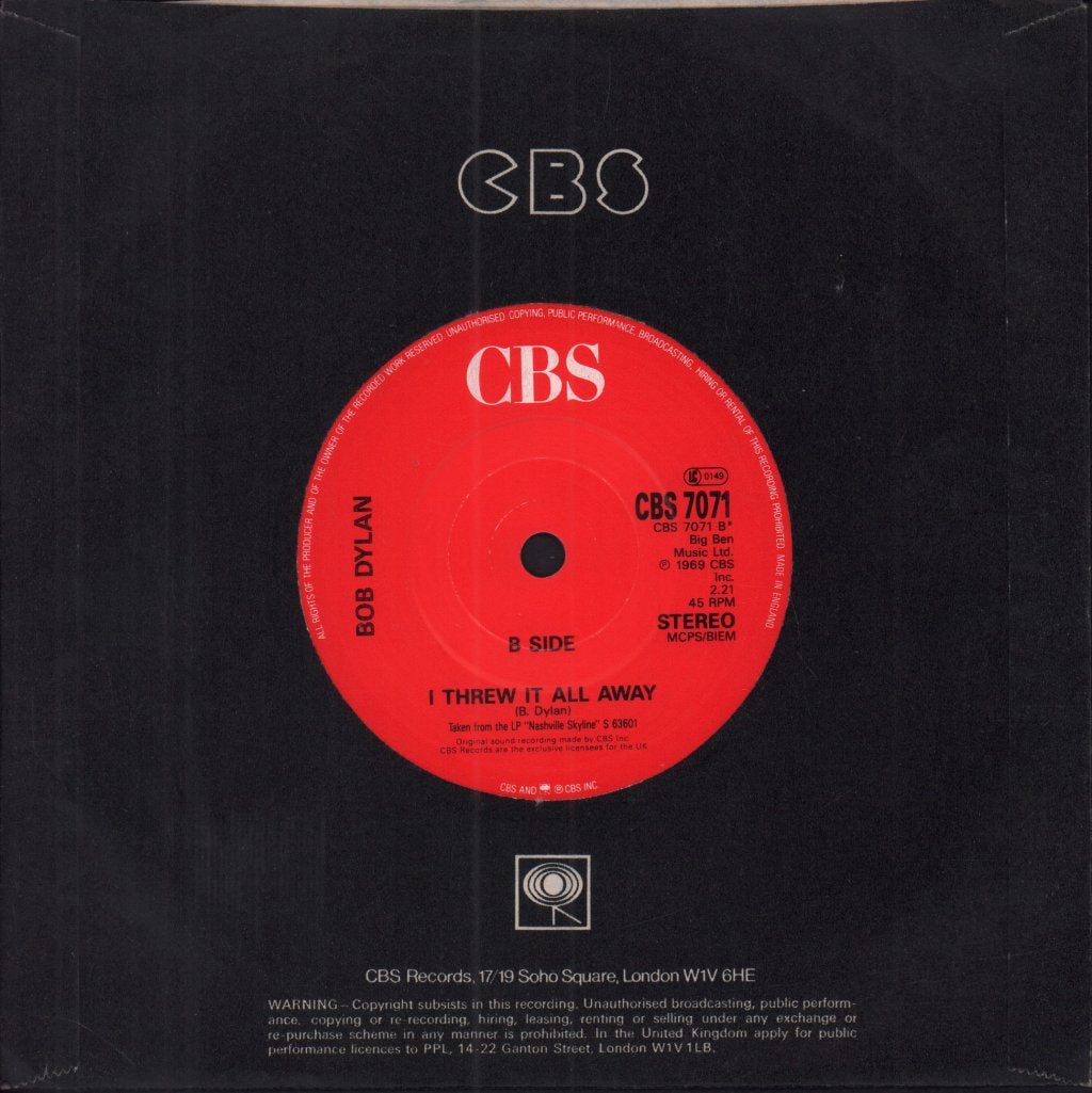 Bob Dylan - Lay Lady Lay / I Threw It All Away - 7 Inch