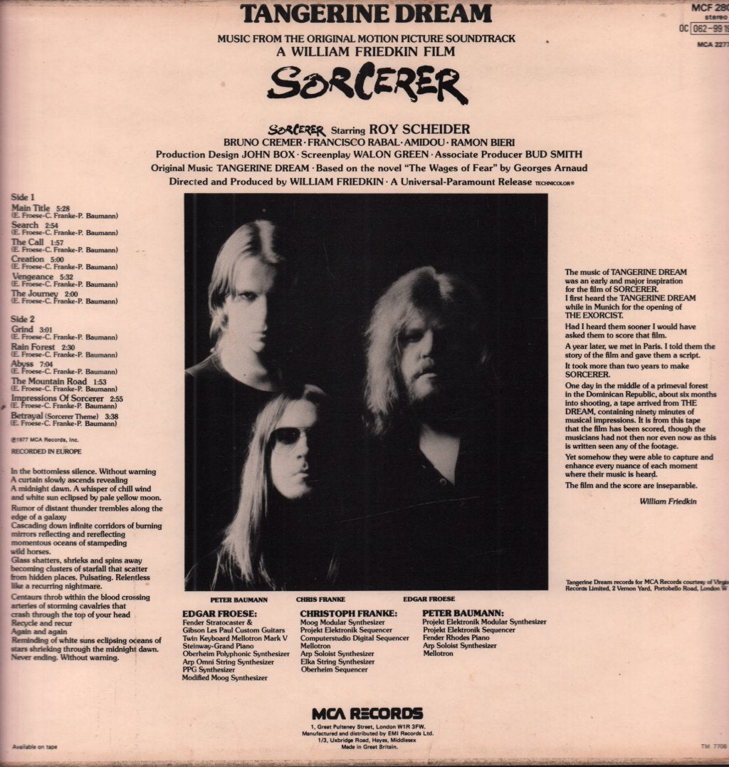 Tangerine Dream - Sorcerer Music From The Original Motion Picture Soundtrack - Lp