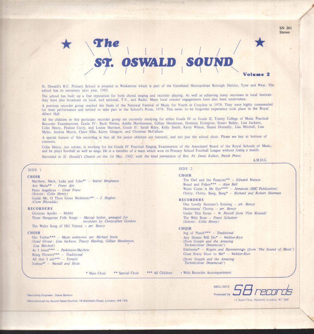 St. Oswald's R.C. Primary School Choir - St. Oswald Sound - Volume Two - Lp