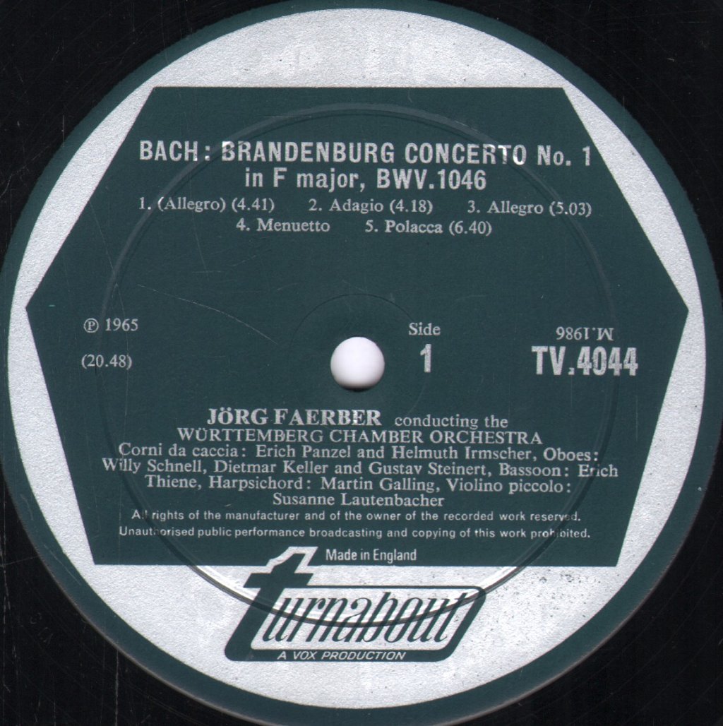Susanne Lautenbacher / Hellmut Schneidewind / Martin Galling / Jorg Faerber - Bach - Brandenburg Concerti - Lp