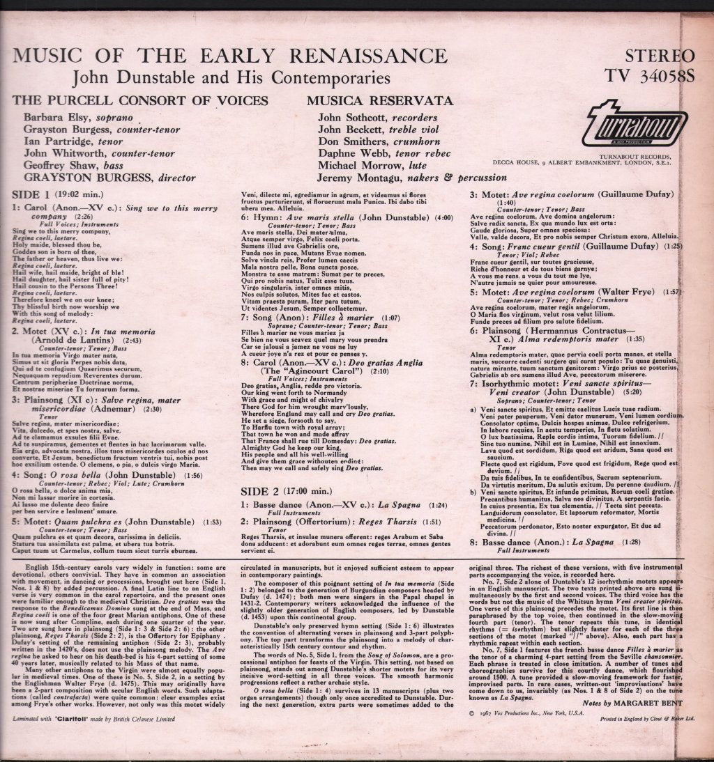 John Dunstable - Music Of The Early Renaissance - Lp