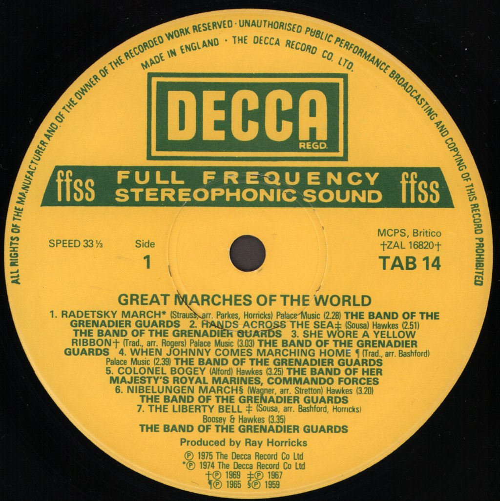 Band Of The Grenadier Guards - Great Marches Of The World - Lp