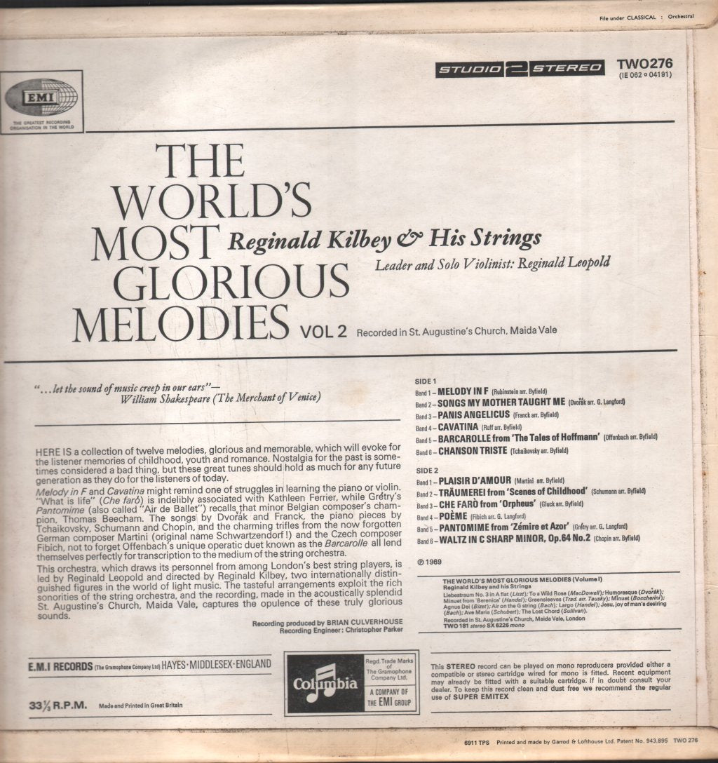 Reginald Kilbey And His Strings - World's Most Glorious Melodies Volume 2 - Lp