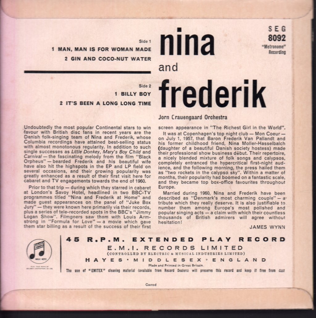 Nina And Frederik - Man Man Is For Woman Made - 7 Inch
