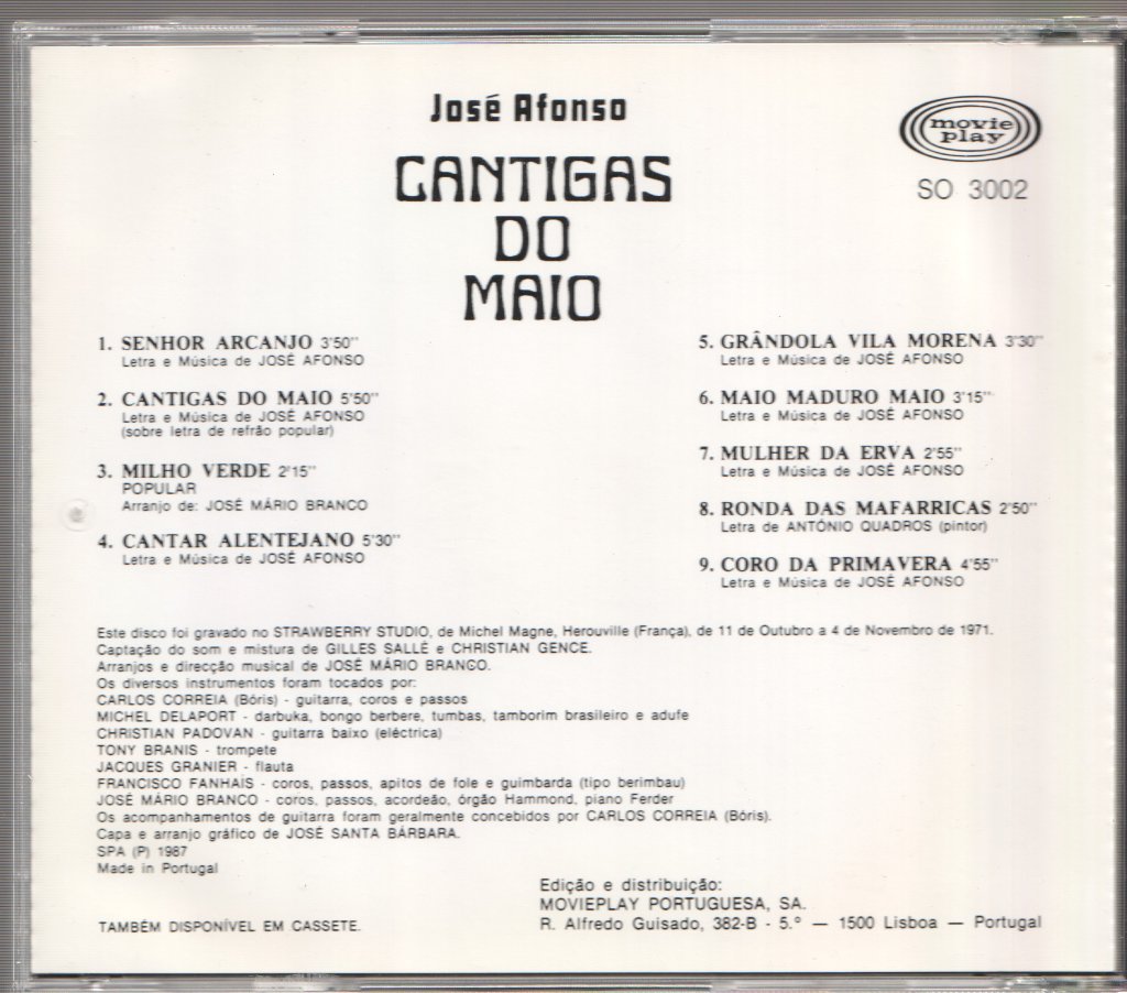 José Afonso - Cantigas Do Maio - Cd