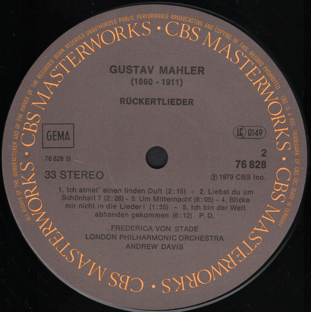 Frederica von Stade / London Philharmonic Orchestra / Andrew Davis - Mahler - Lieder Eines Fahrenden Gesellen / Rückertlieder / 2 Lieder - Lp