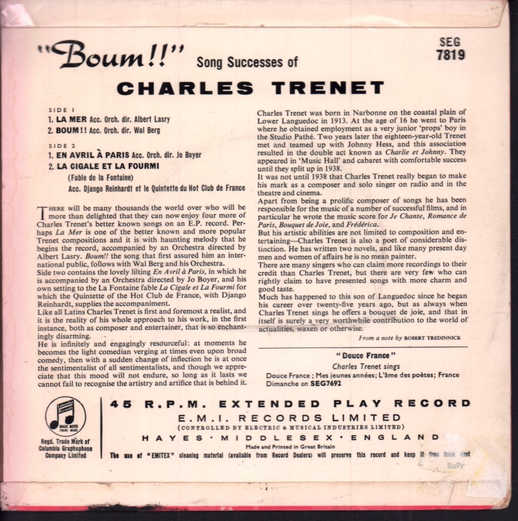 Charles Trenet - Boum - 7 Inch