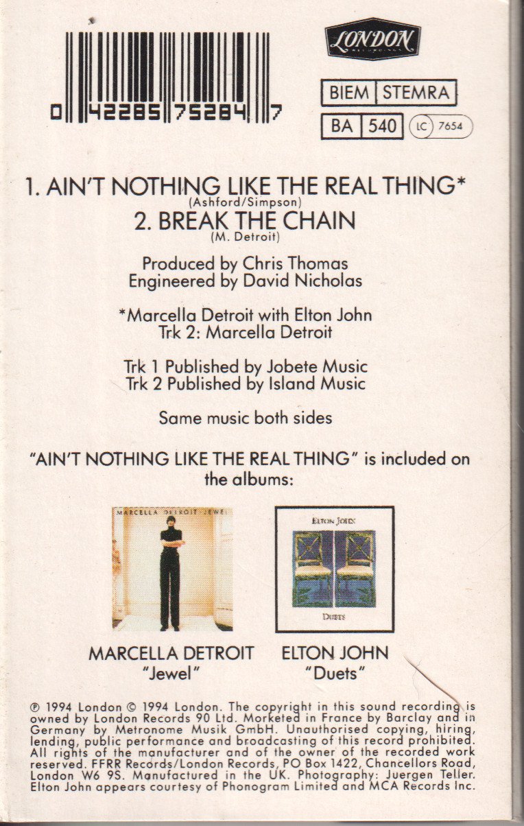 Marcella Detroit And Elton John - Ain't Nothing Like The Real Thing - Cassette