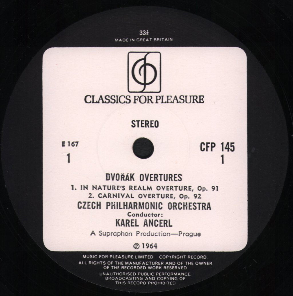 Karel Ancerl / Czech Philharmonic Orchestra - Dvorak Overtures - Othello, My Home, In Nature's Realm, Carnival Overture - Lp
