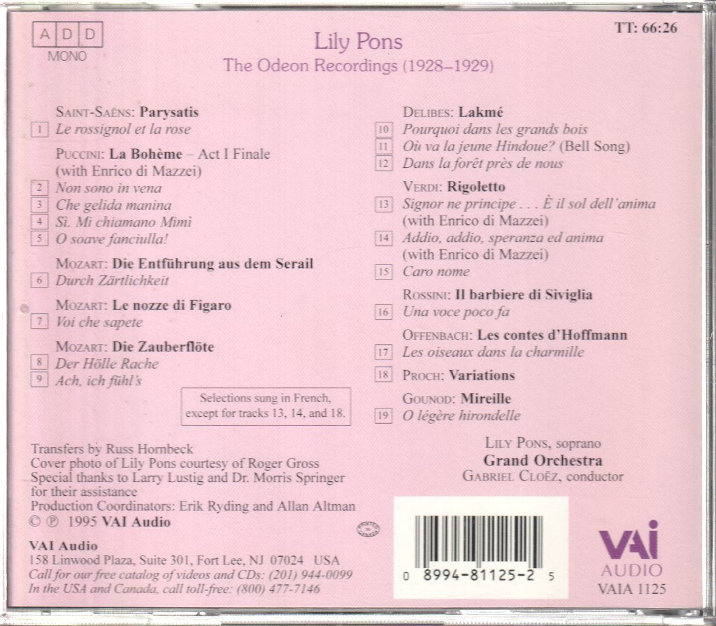 Lily Pons - Odeon Recordings (1928-1929) - Cd