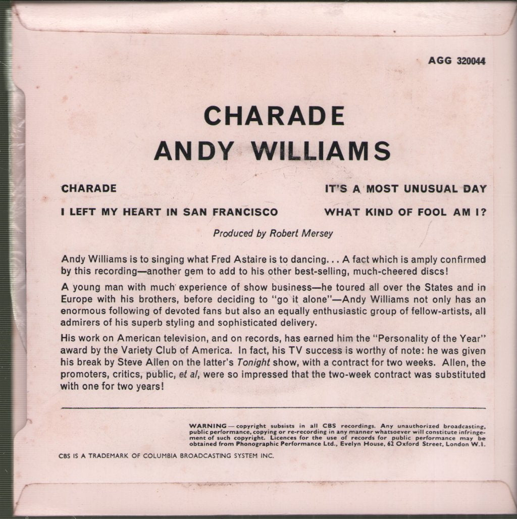 Andy Williams - Charade - 7 Inch