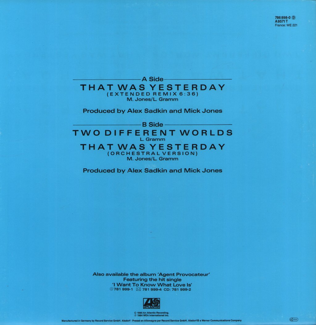 Foreigner - That Was Yesterday - 12 Inch