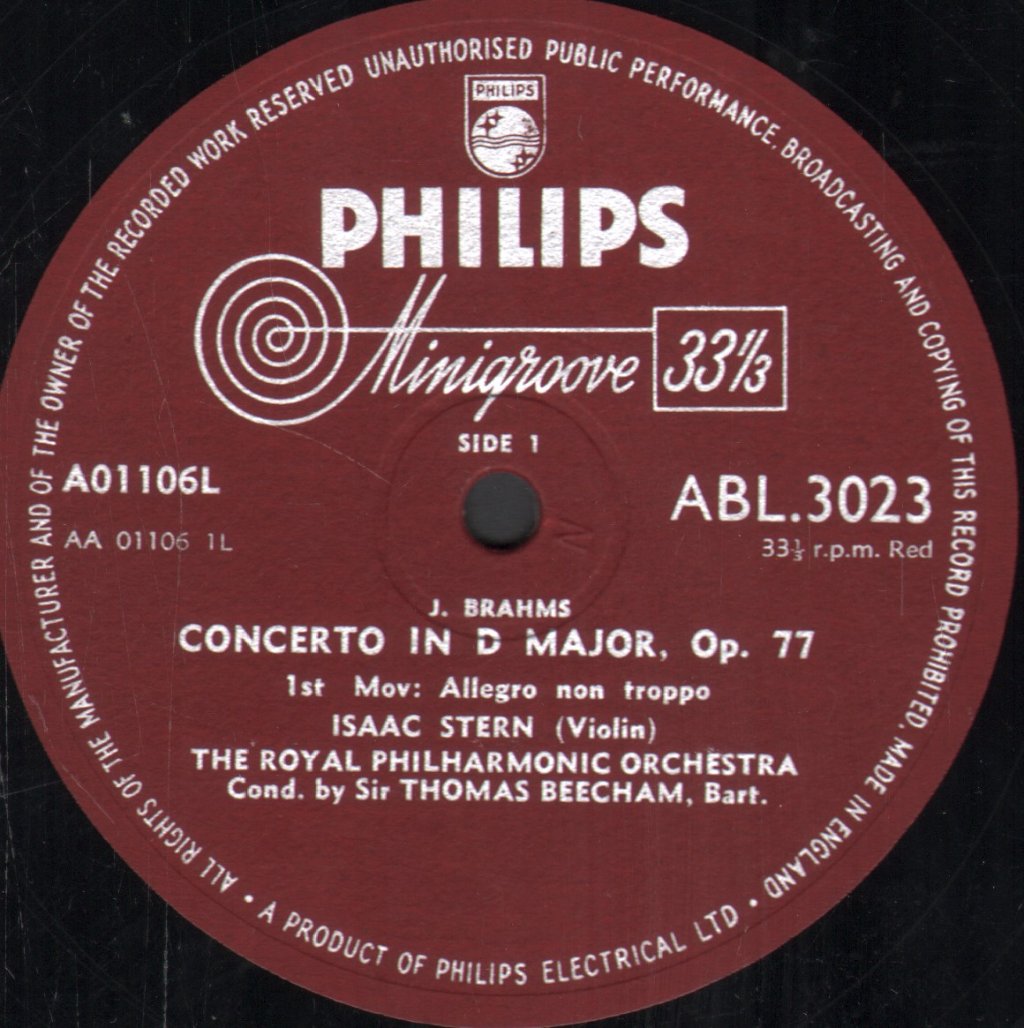 Isaac Stern / Sir Thomas Beecham / Royal Philharmonic Orchestra - Johannes Brahms - Concerto In D Major For Violin And Orchestra, Op. 77 - Lp